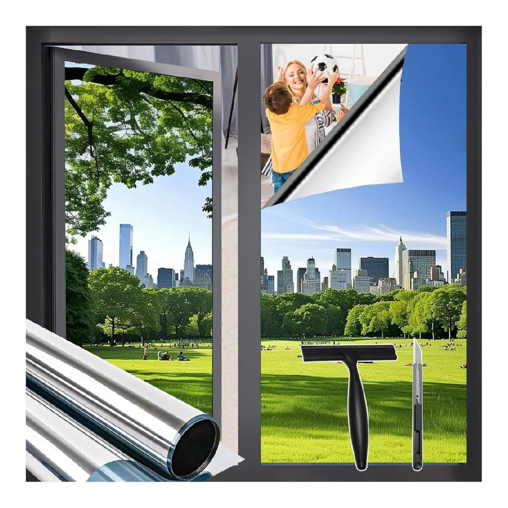 Film Zindoo Fenetre Anti Regard Film Anti Chaleur Bon Effet Miroir Anti UV avec Kit de Pose 75x120cm 2 Pieces Protection de la Vie Privee Proteger du Soleil pour Fenetre Maison Bureau Magasin