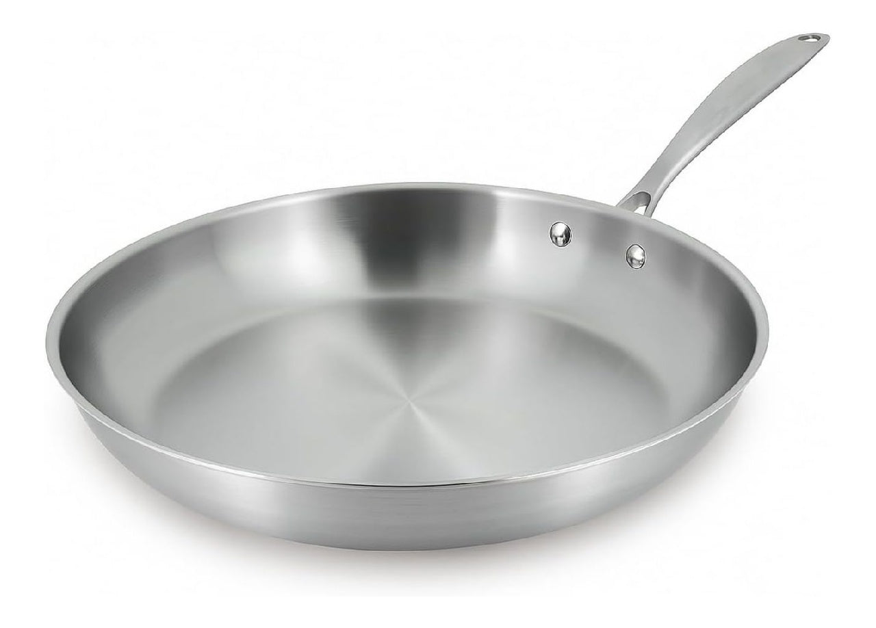 inox MENASTYL Poele 18/10 Triply 32cm tous feux dont induction fabriquee en France sans PFAS ni substances nocives Compatible lavevaisselle Poignee rivetee 6020488