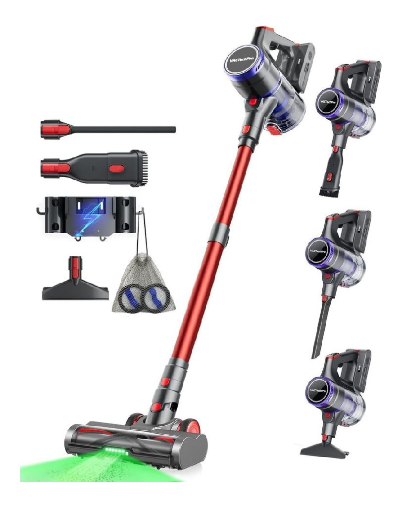 Balai VACTechPro Aspirateur sans Fil 55KPa/600W/70Min Aspirateur sans Fil Aspirateur sans Fil possedant Reservoir a Poussiere de 16L Filtration a 8 Couches Brosse a Sol AntiTangle Violet ainsi que Rouge