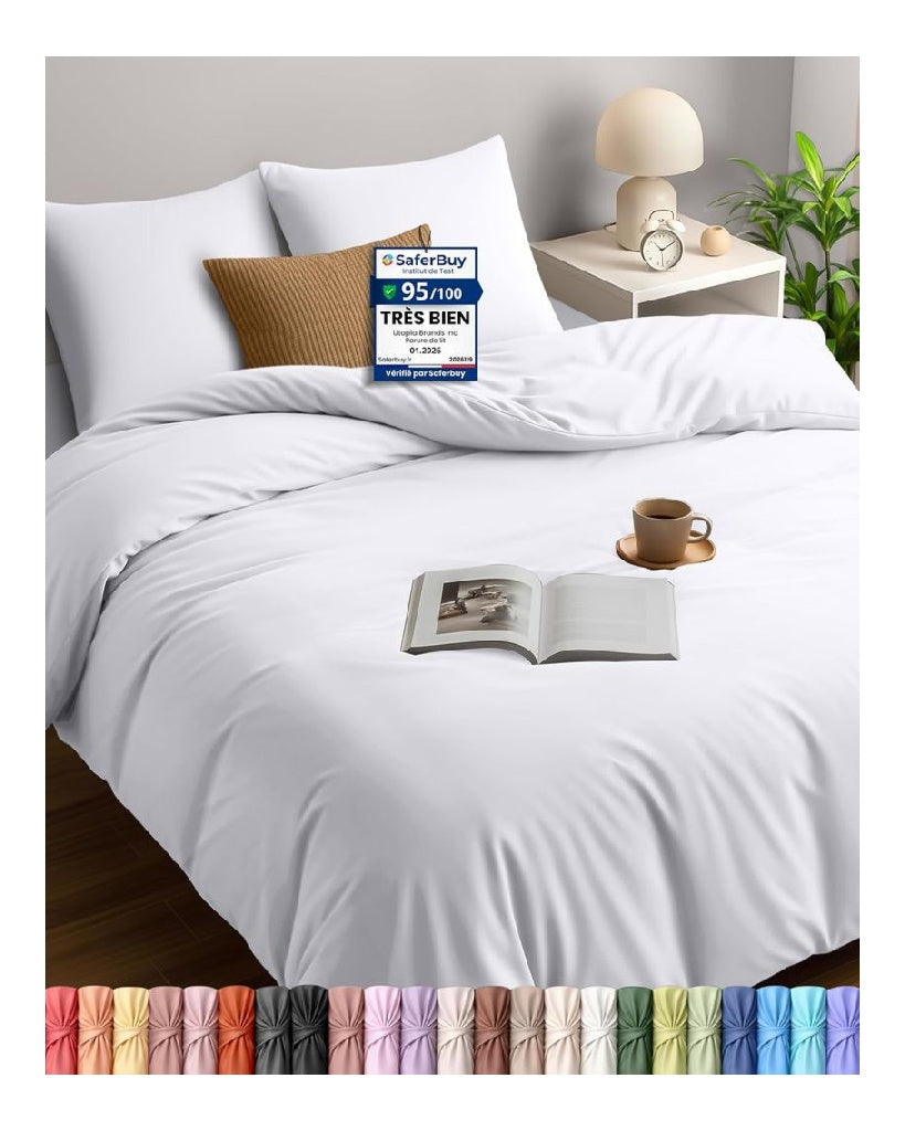 Bedding Housse Utopia de Couette 220x240 cm avec 2 Taies d'oreiller 65x65 cm Blanc Parure du lit 220 x 240 cm Ensembles de Housses de Couette en Microfibre brossee Douce