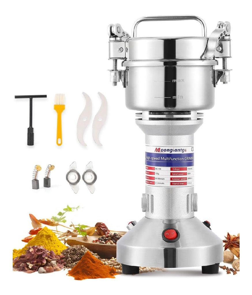 Moulin Moongiantgo a Cereales Electrique 150g 950W en Acier Inoxydable Broyeur Ultrafin 28000RPM Moulin a Epices 50300 Mesh avec Moteur CommercialProtection Surcharge pour Grains Epices Herbes