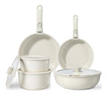 PCS GiPP 11 Set Poele et Casserole Induction Antiadhesive en Granit Blanc Batterie du Cuisine Tout Feux Inclure Poele Casserole et Wok Poignee Amovible pour Camping Compatible Lavevaisselle/Fours