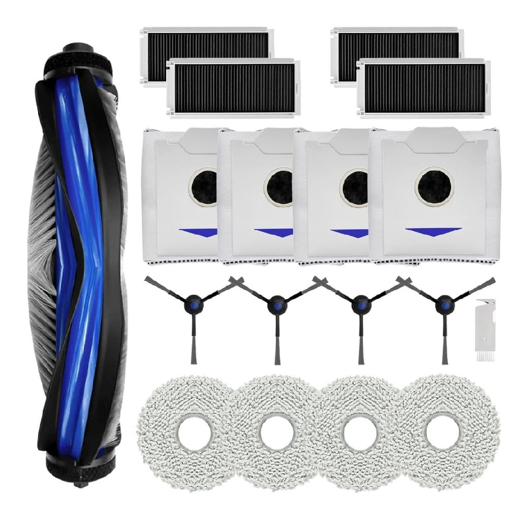 Accessoires de Rechange destine a Ecovacs Deebot N30 PRO OMNI/ N30 OMNI/ N30 PRO Piece avec 1 Brosse Principale 4 Filtres HEPA 4 Serpillere 4 Sac a Poussiere 4 Brosses Laterales