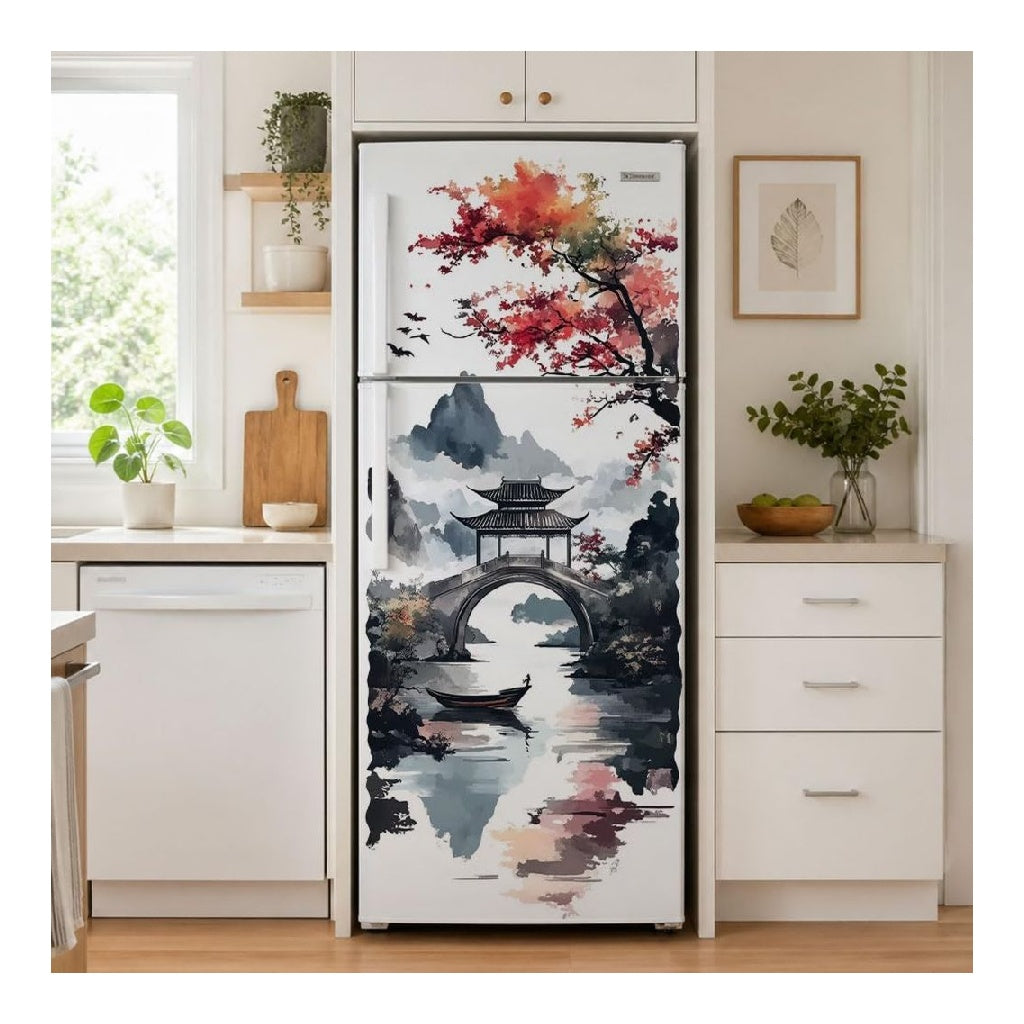 Adhesif Revetement 2pcs Amovible destine a Refrigerateur Motif Paysage de Cour Autocollant Mural en Vinyle destine a Porte du Refrigerateur Congelateur pour la Decoration du Cuisine et Bar 415x200cm
