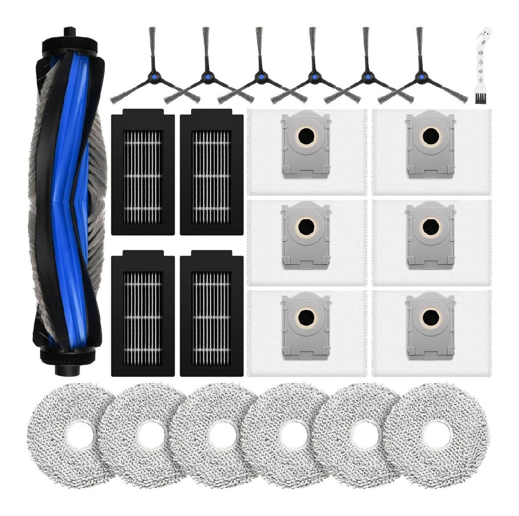 24 Accessoires destine a Aspirateur Robot Ecovacs Deebot T50 PRO Omni Gen2 / T50 avec 1 Brosse Principale 6 Lingettes 6 Sacs a Poussiere 4 Filtres 6 Brosses Laterales 1 Brosse de Nettoyage 1 Tournevis