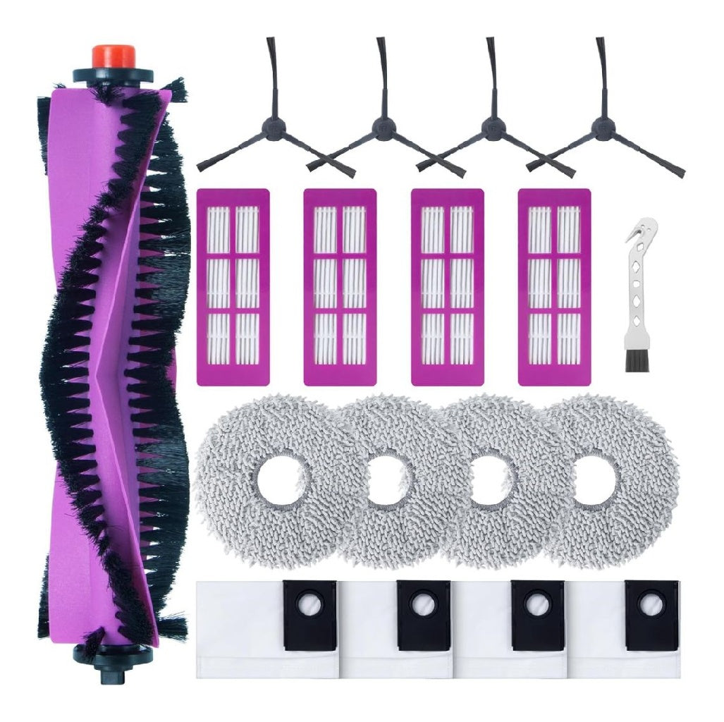 Kit d'accessoires pour Eureka J15 Pro Ultra / J15 Ultra Aspirateur Robot 1 Brosse Rouleau Principale 4 Filtres HEPA 4 Lingettes 4 Brosses Laterales 4 Sacs a Poussiere 1 Brosse du nettoyage