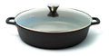Basse Baumalu Mijoteuse 32 cm en Fonte d'Aluminium Noir Interieur AntiAdherent Whitford Xylan Plus Couvercle dans Verre avec Bouton Inox Compatible Tous Feux y compris Induction